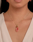 Cherry Quartz Leaf Fuse Ketting Set | Goudkleurig