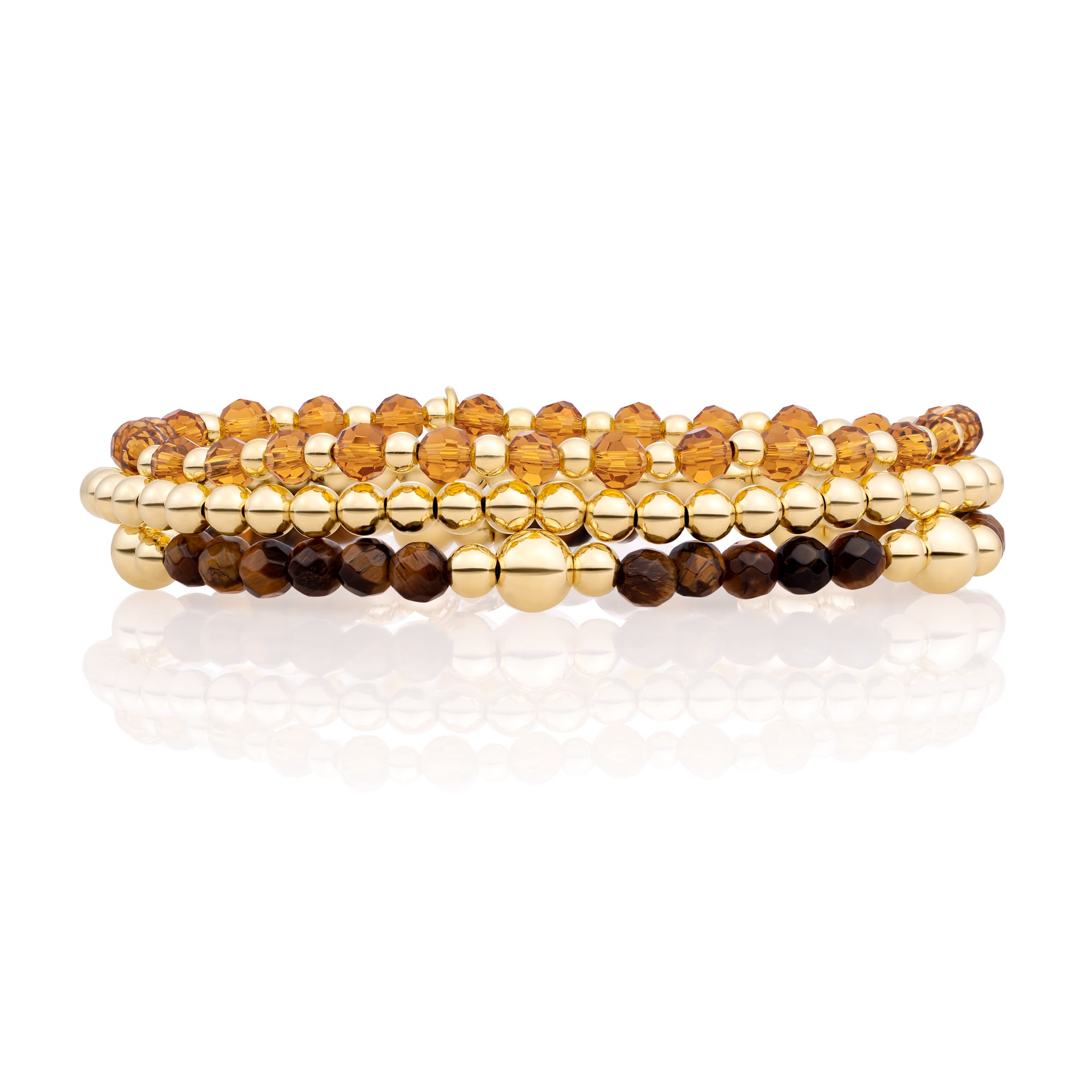 Tiger Eye Bold Mix Saturn Armbanden Stack | Goudkleurig