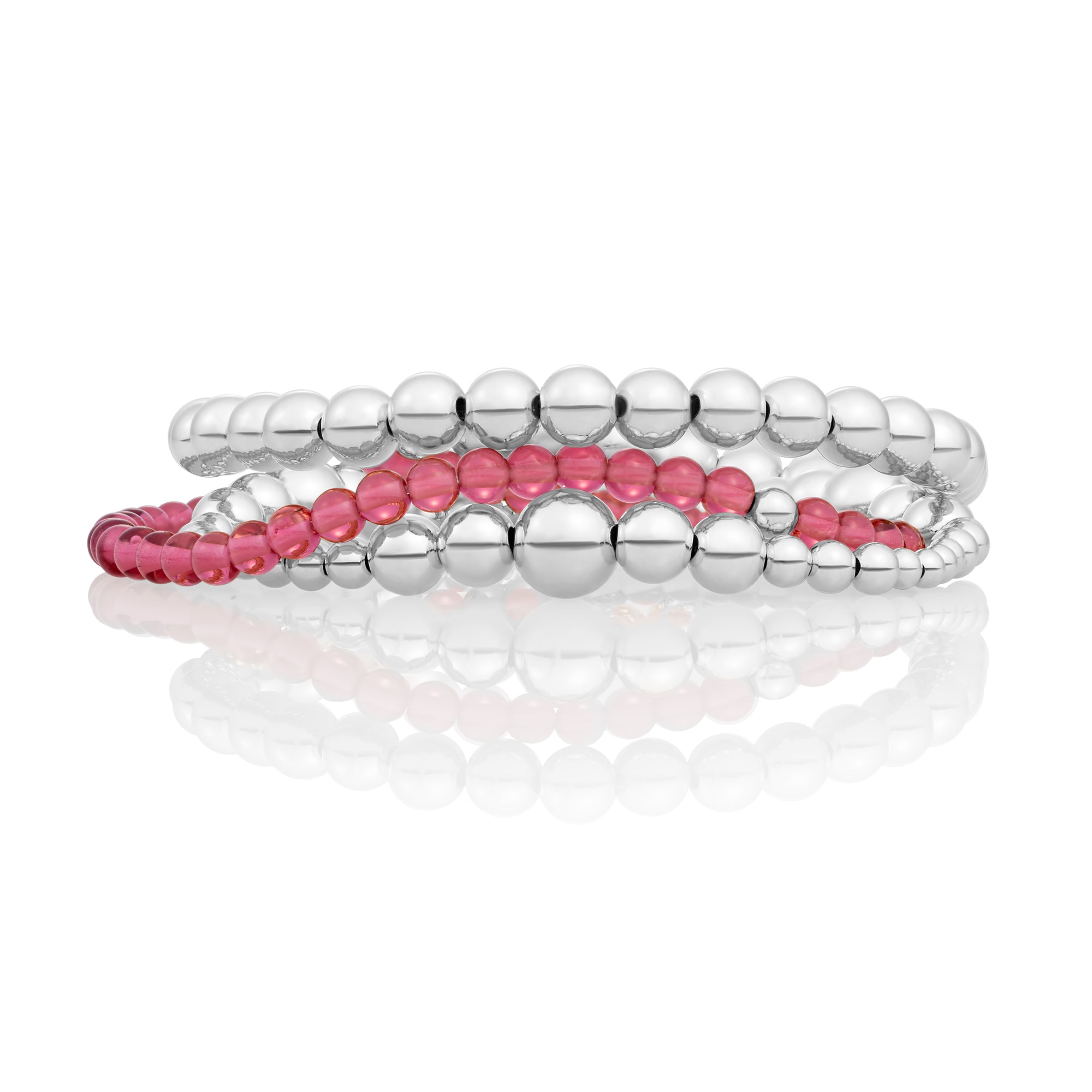Fuschia Quartz Saturn Wave Mix Armbanden Stack | Zilver