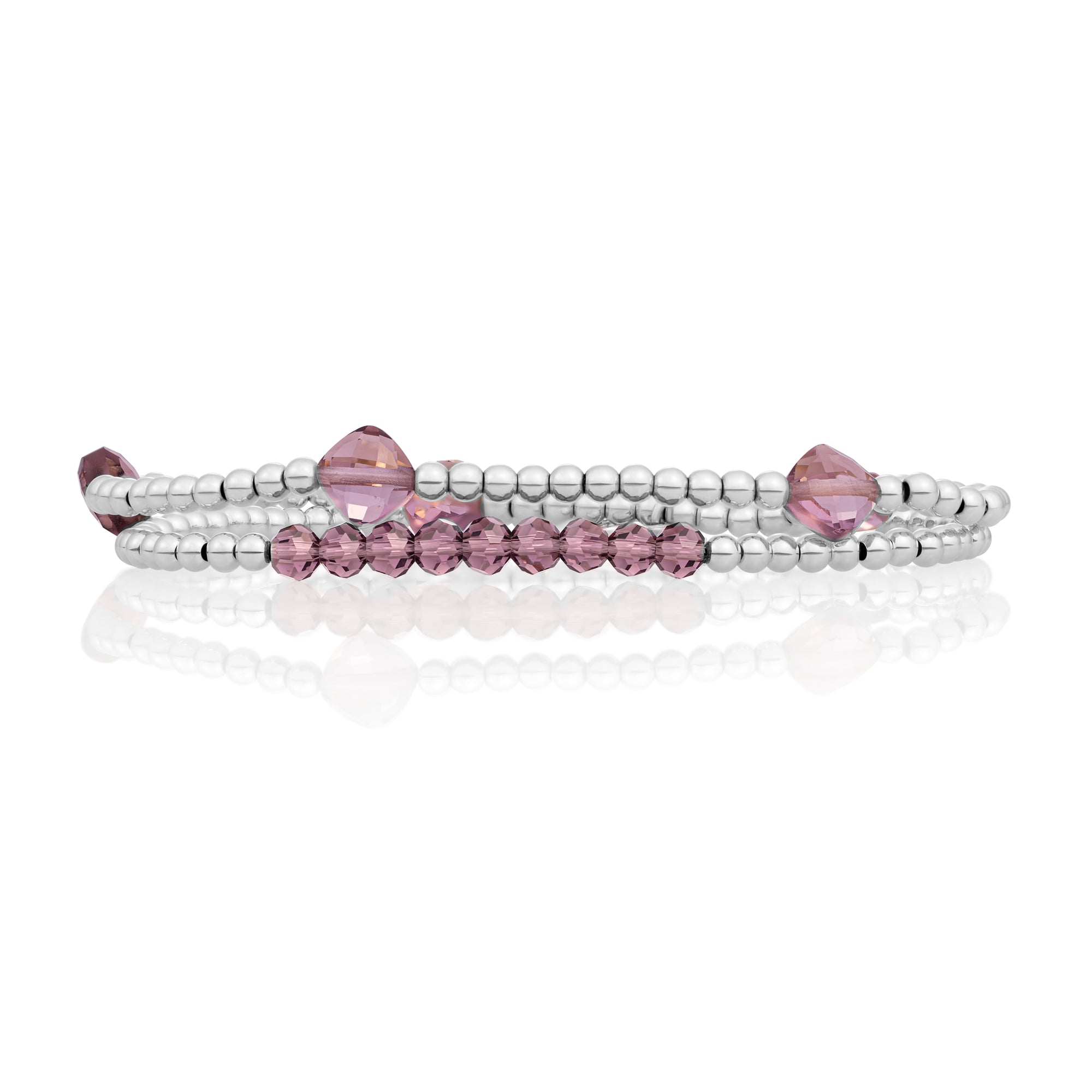 Aubergine Quartz Cushion Cut Universe Armbanden Stack | Zilver