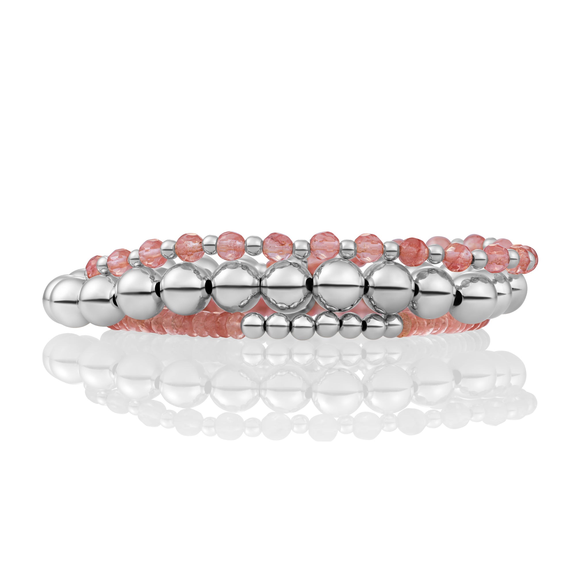 Cherry Quartz Extra Large Saturn Armbanden Stack | Zilver