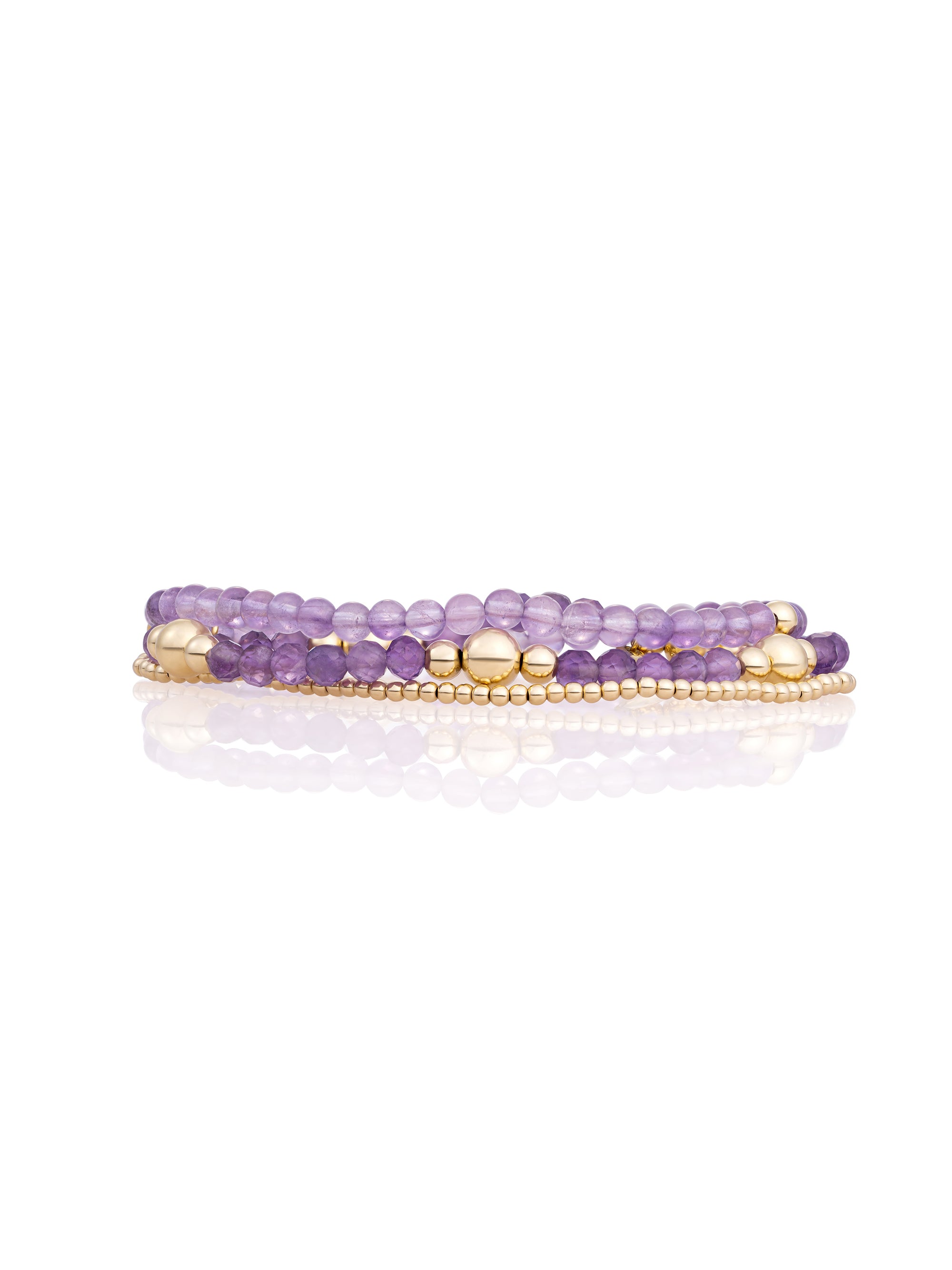Amethyst Bold Mix Saturn Armbanden Stack | Goudkleurig