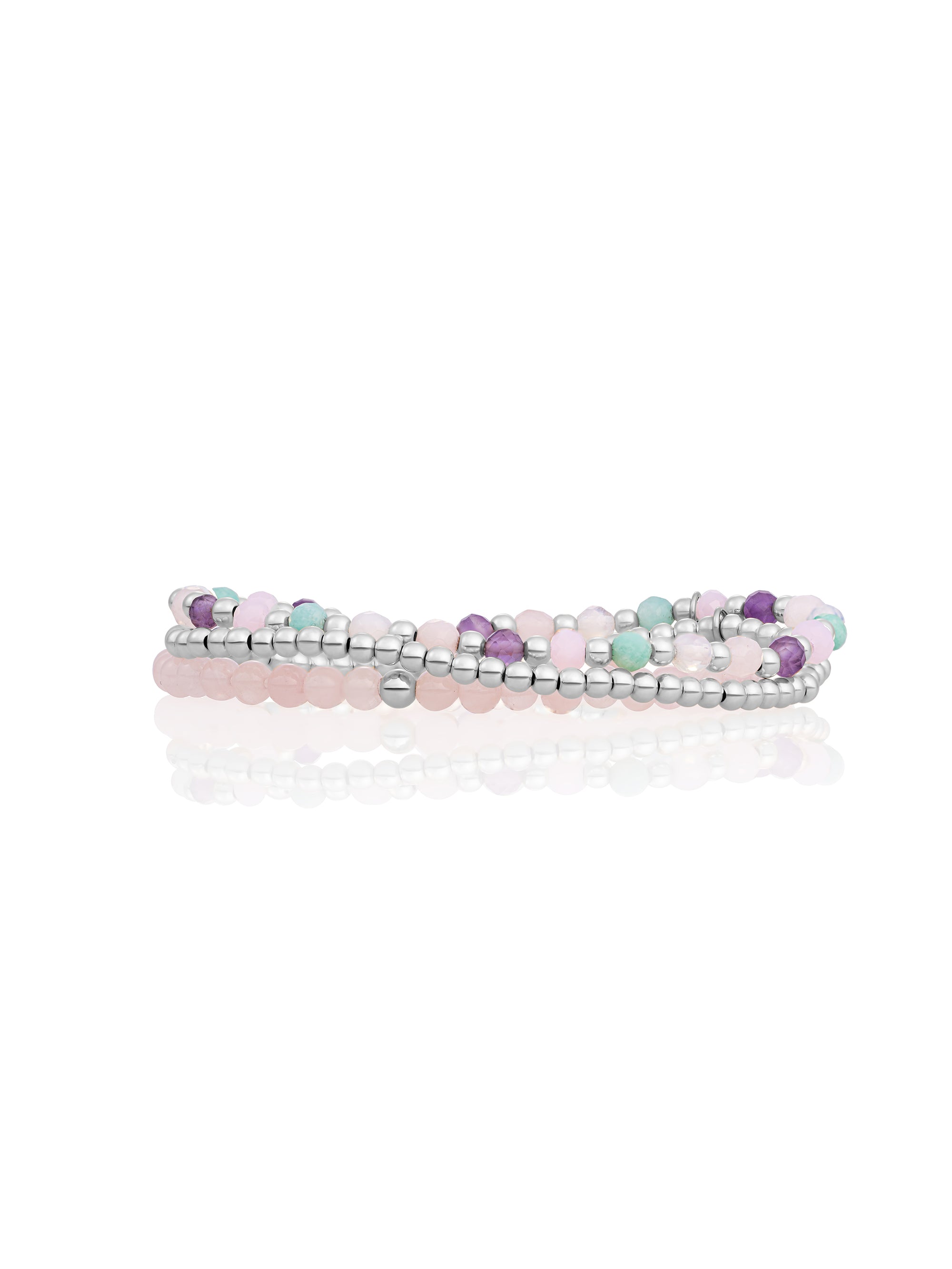 Rose Quartz Multi Gem Interstellar Armbanden Stack | Zilver
