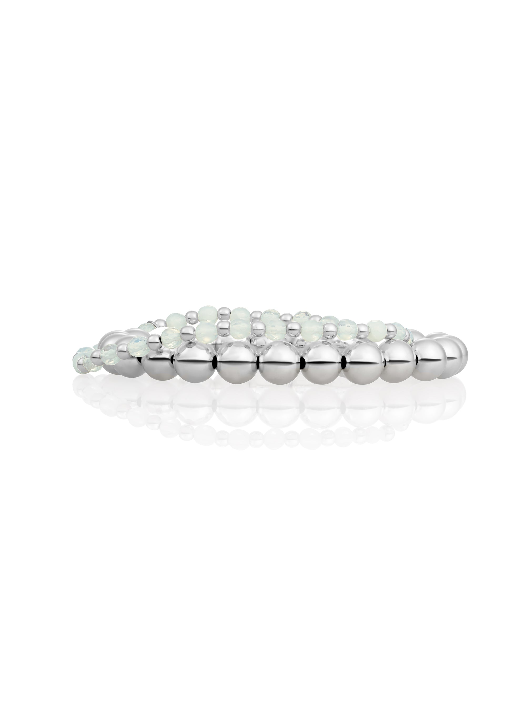 Opalite Interstellar Saturn Large Armbanden Stack | Zilver