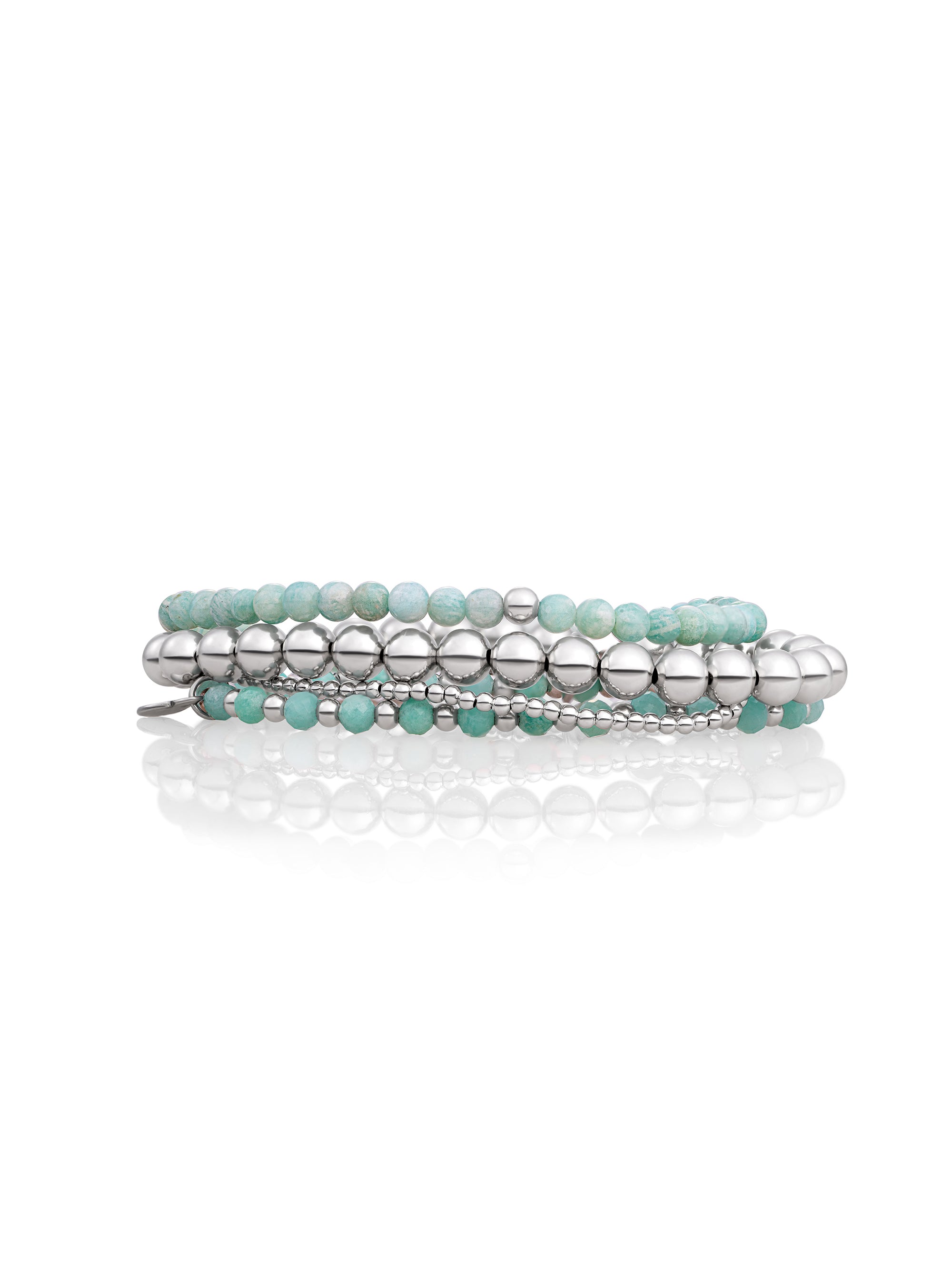 Rich Green Amazonite Saturn Small Interstellar and Large Armbanden Stack | Zilver
