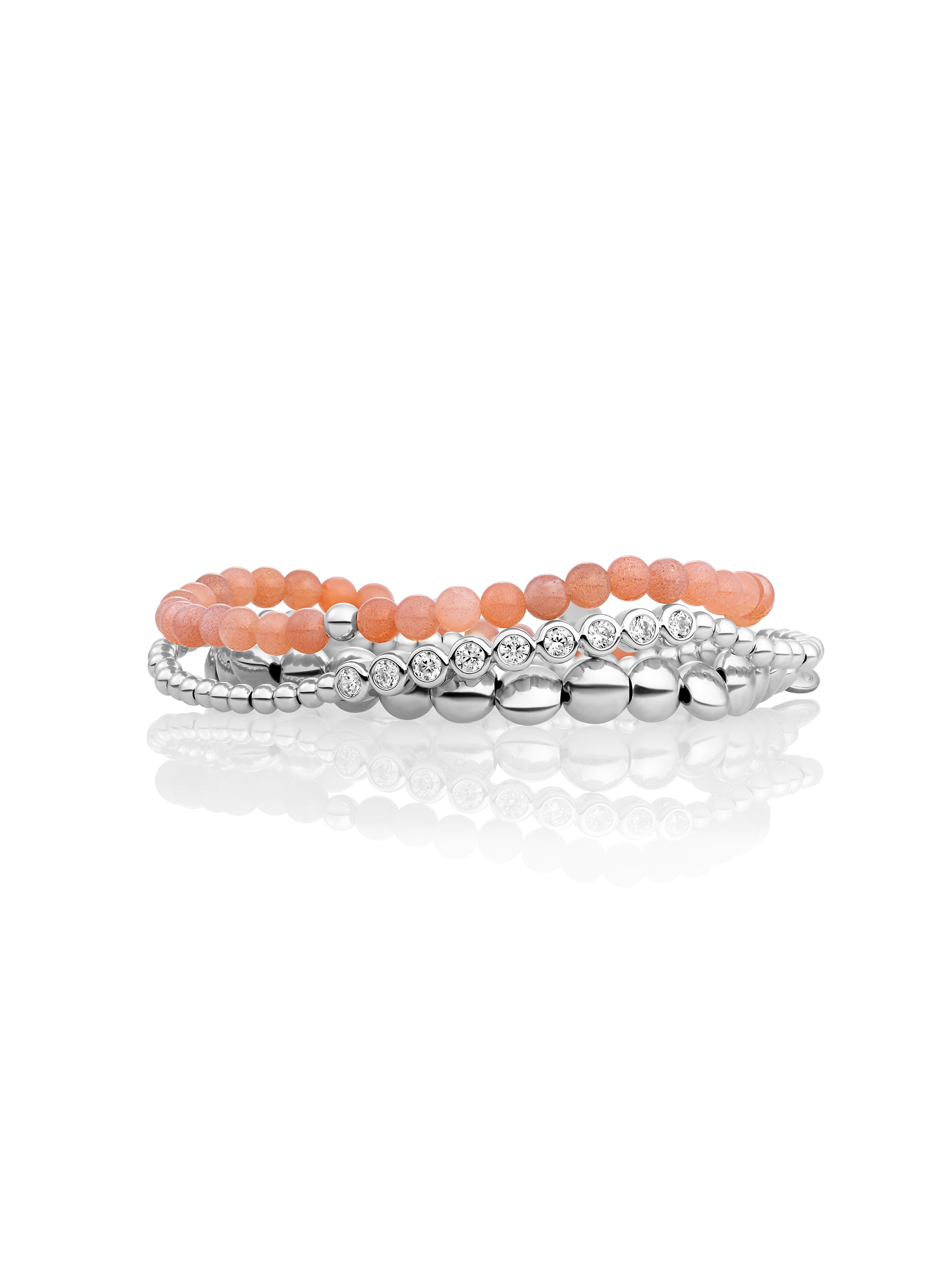 Sunstone Saturn Small Bubble Beads Armbanden Stack | Zilver