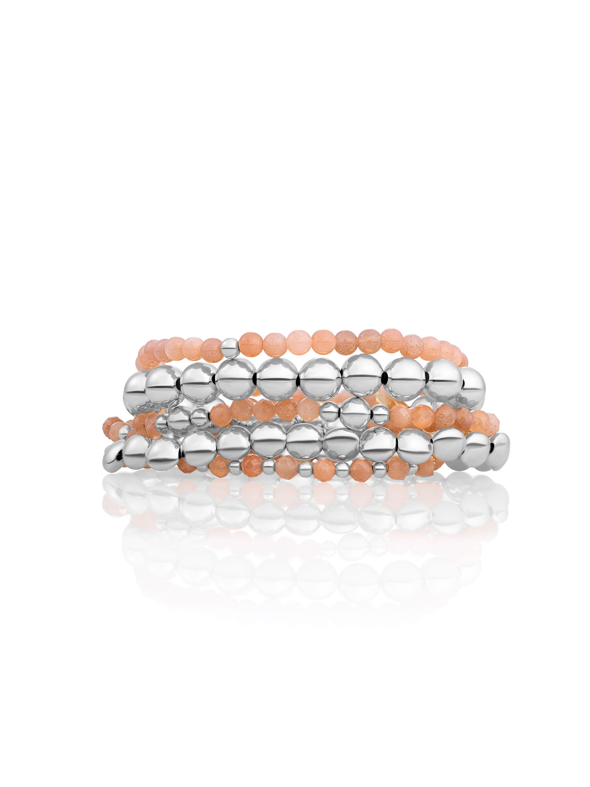 Sunstone Saturn Large Bubble Beads Armbanden Stack | Zilver