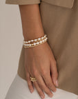 Pearl Sunstone Saturn Armbanden Stack | Goudkleurig