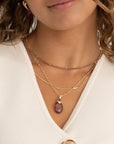 Aubergine Quartz Medium Oval Leaf Ketting set | Goudkleurig