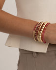Aubergine & Fuchsia Quartz Saturn Wave Mix Armbande Stack | Goudkleurig