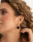 Onyx Cushion Cut Fuse Huggies Oorbellen set | Goudkleurig