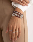 Aubergine Quartz Bold Wave Mix Bubble Armbanden Stack | Zilver