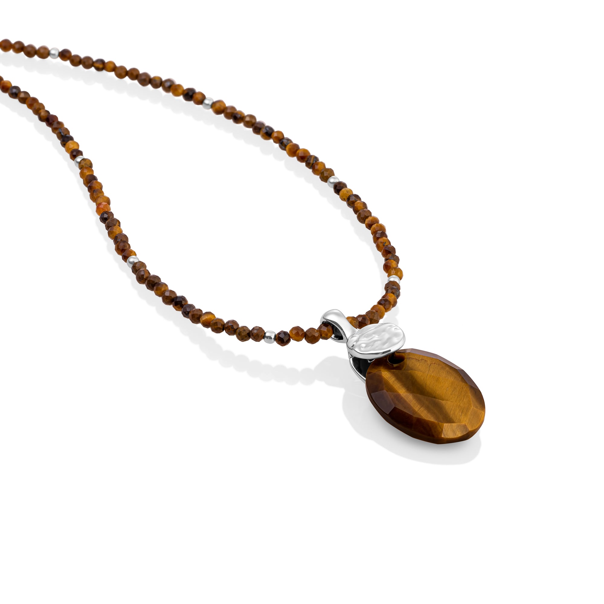 Tiger Eye Medium Oval Fuse Ketting set | Zilver