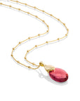 Fuchsia Quartz Medium Oval Leaf Ketting set | Goudkleurig