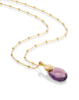 Aubergine Quartz Medium Oval Leaf Ketting set | Goudkleurig