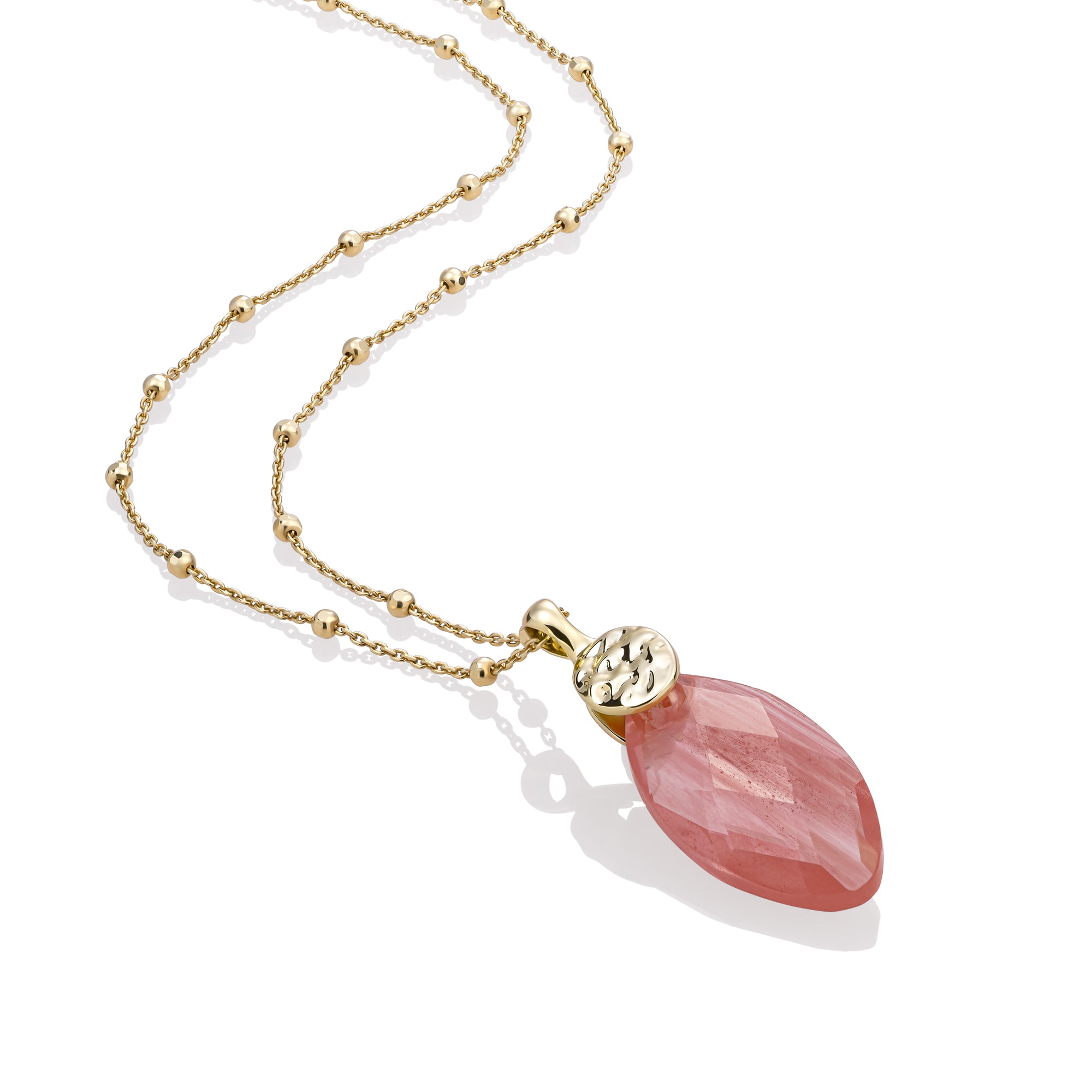 Cherry Quartz Leaf Fuse Ketting Set | Goudkleurig