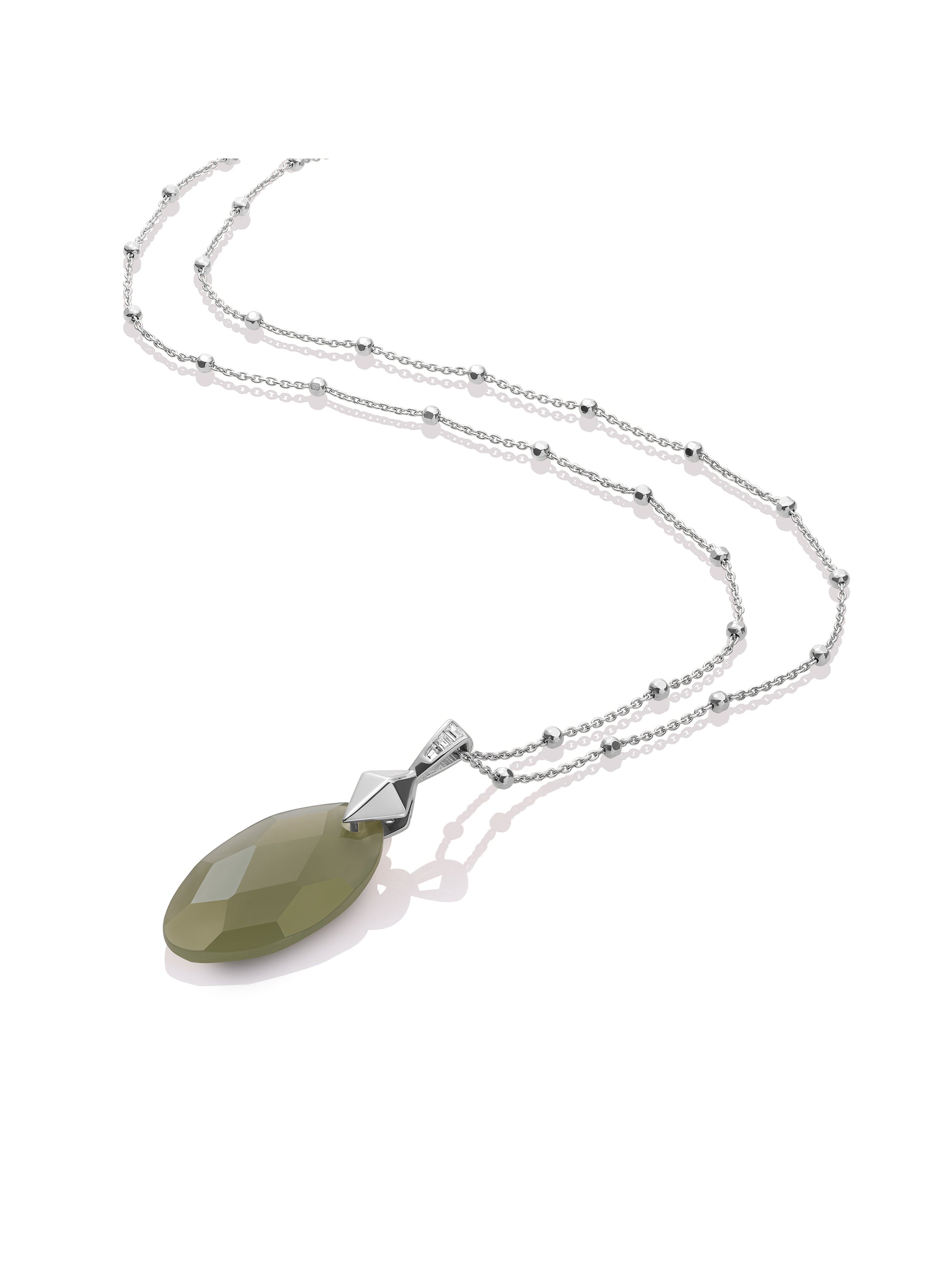 Lime Jade Leaf Pyramid Edge Ketting Set | Zilver