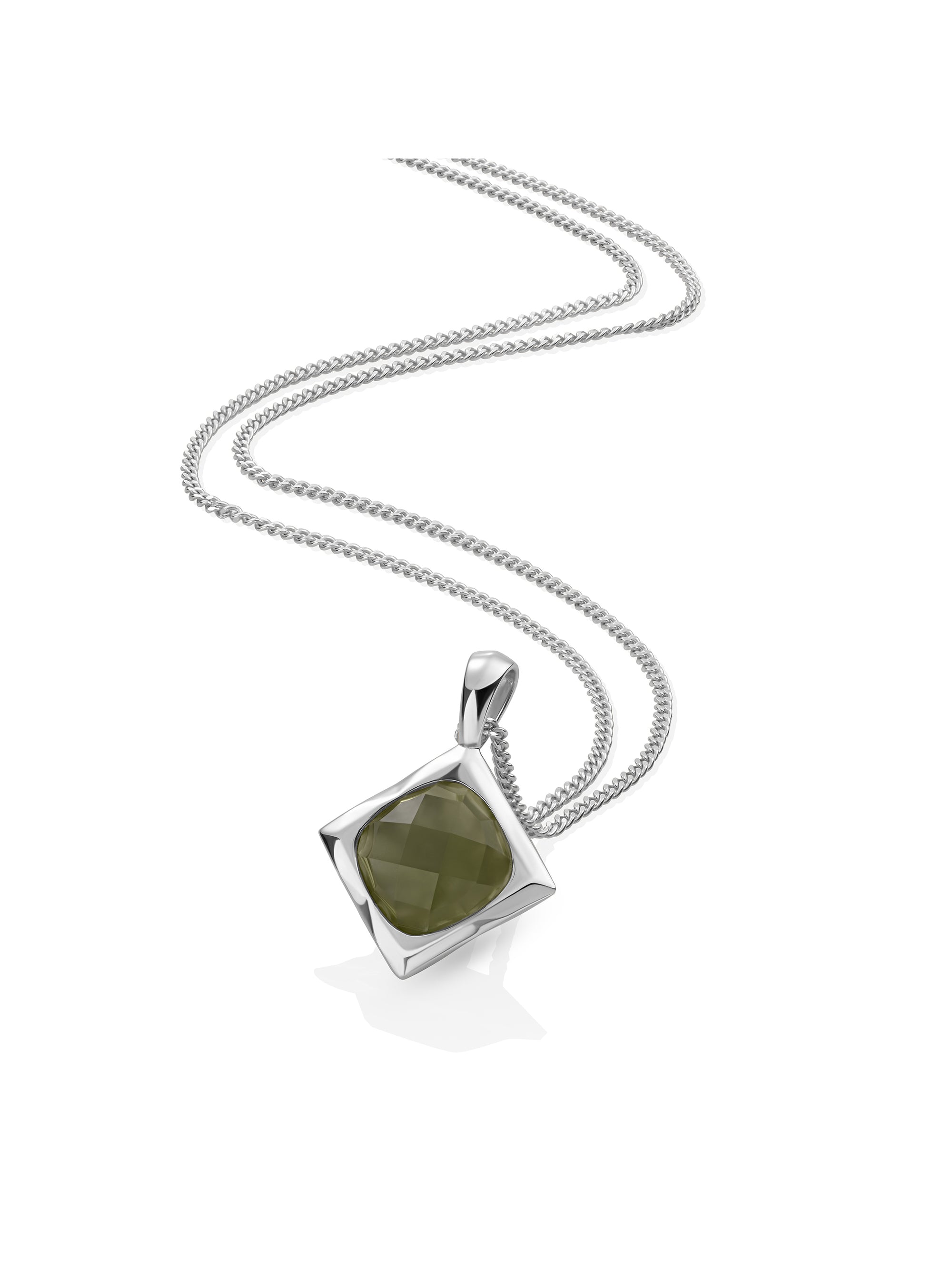 Lime Jade Cushion Cut Ketting Set | Zilver