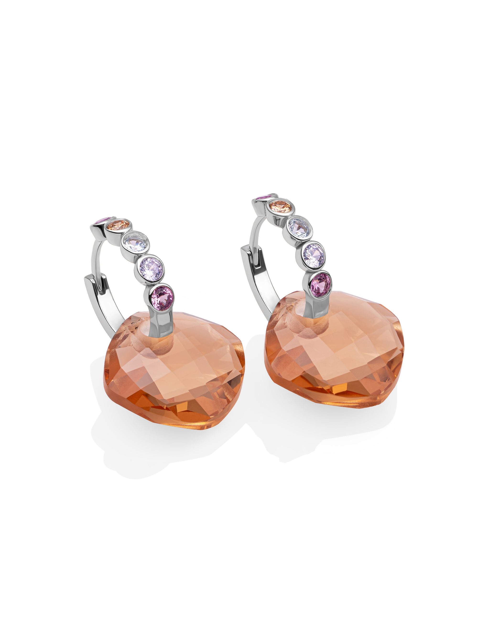 Light Citrine Cushion Cut Tube Huggies Multi CZ Oorbellen set | Zilver