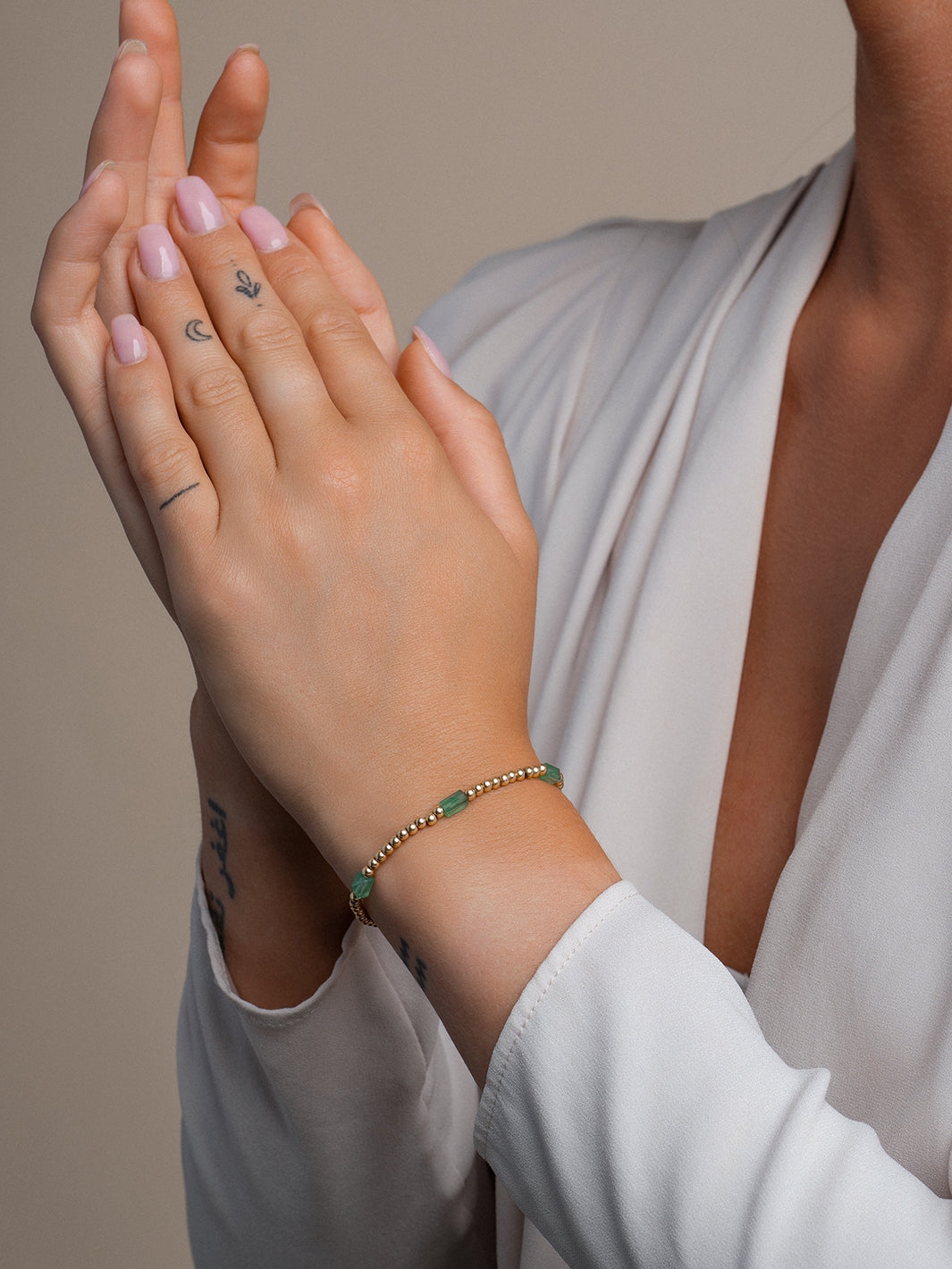 Edelsteen Armband in goud en zilver met Green Onyx Edelsteen