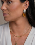 Tiger Eye Leaf Round Clip Oorbellen Set | Goudkleurig