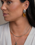 Tiger Eye Leaf Round Clip Oorbellen Set | Zilver