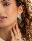 Lime Jade Blossom Flora Push Back Oorbellen set | Silver