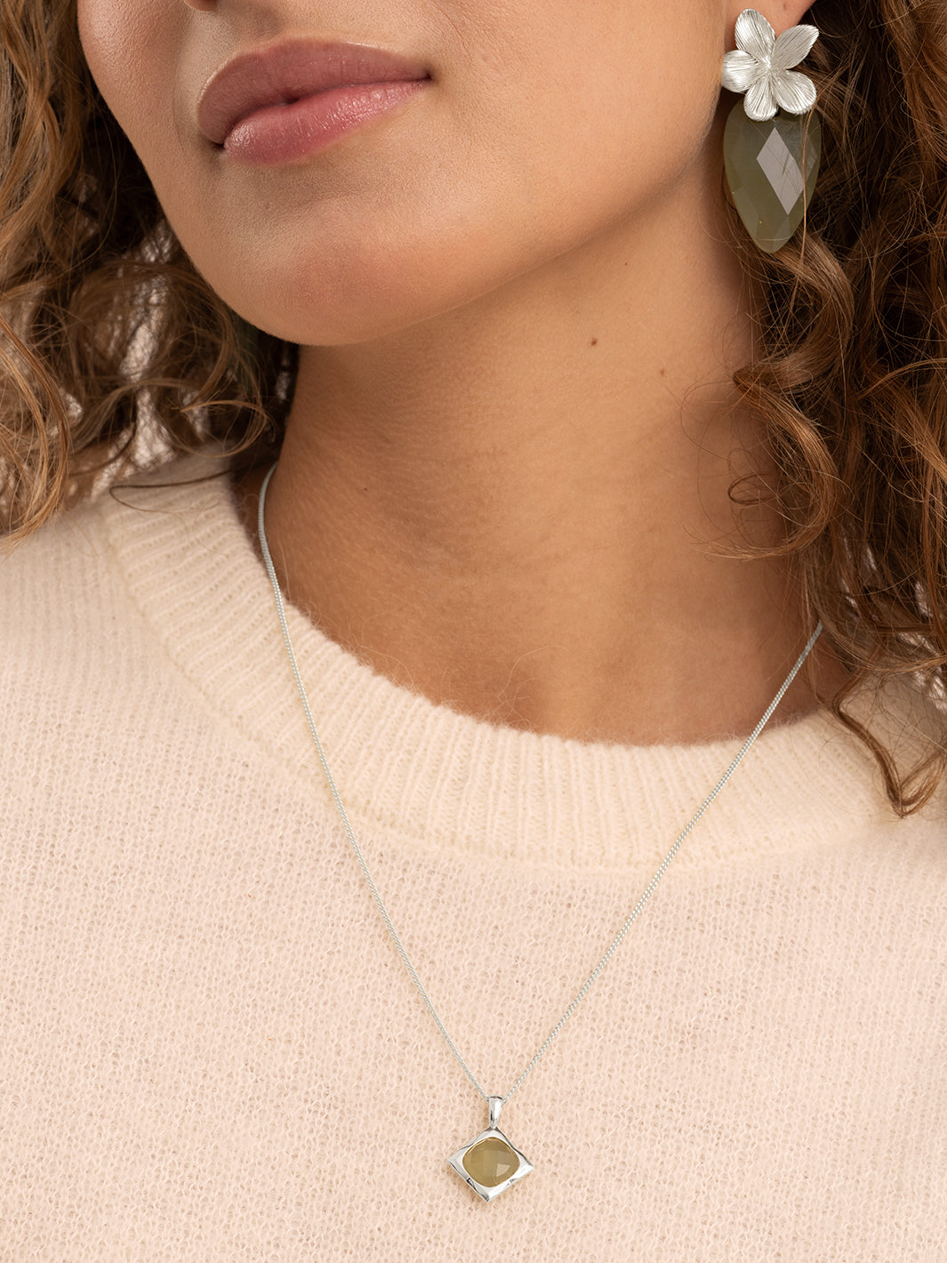 Lime Jade Cushion Cut Ketting Set | Zilver