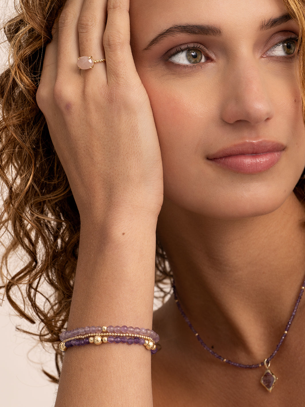 Amethyst Bold Mix Saturn Armbanden Stack | Goudkleurig