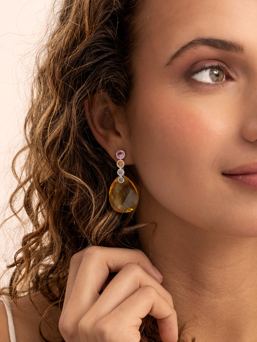Light Citrine Afterglow Tube Push Back Multi CZ Oorbellen set | Zilver