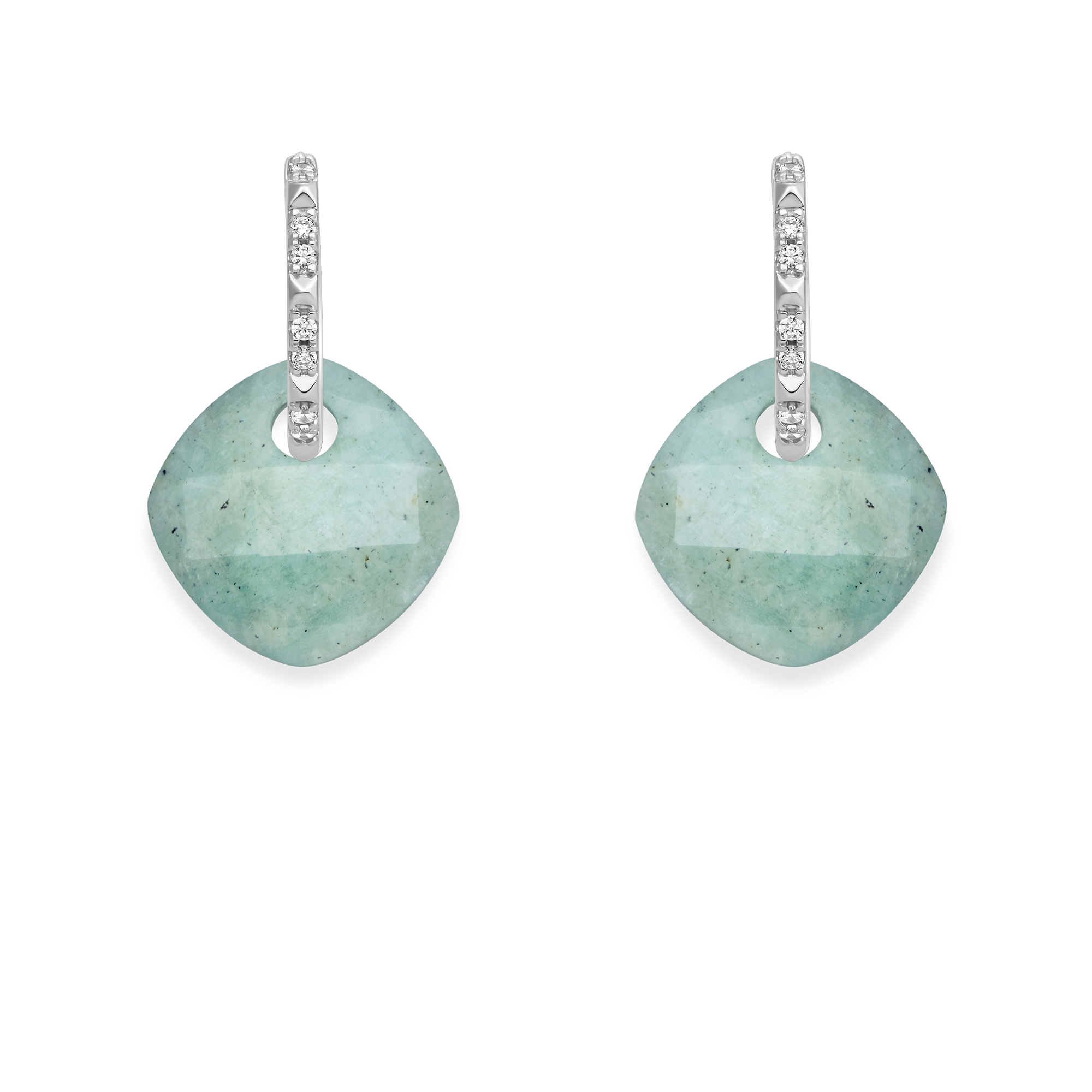 Rich Green Amazonite Cushion Cut Edge CZ Oorbellen Set | Zilver