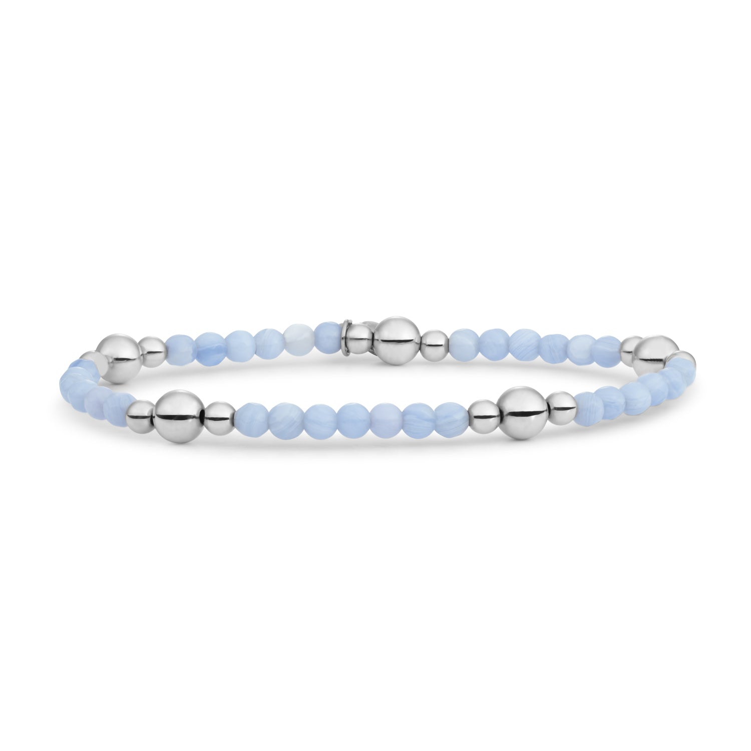 kralenarmband in zilverkleur met blue lace agate edelstenen