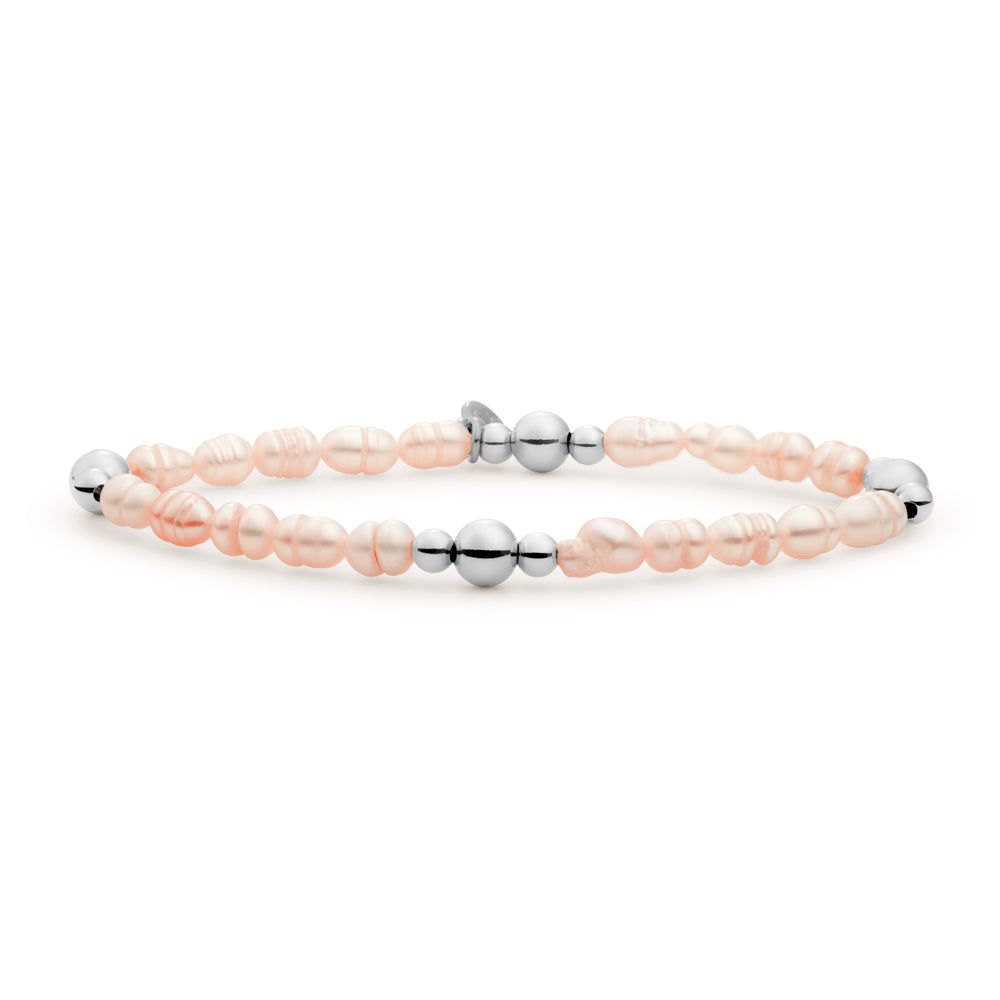 armband voor dames met peach parel edelstenen en echt zilveren kralen die niet verkleuren