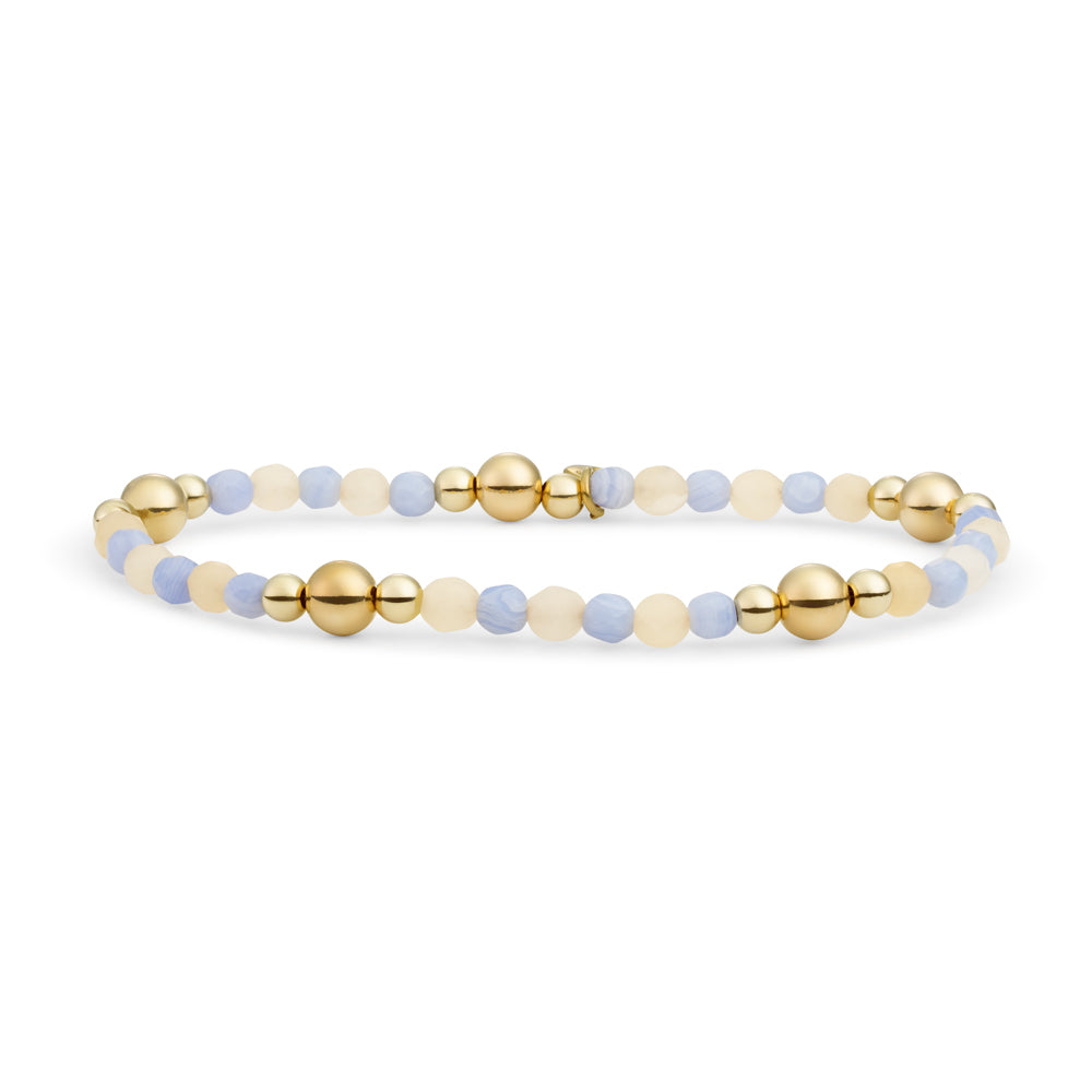 Gouden kralen ketting met twee edelsteen soorten beige agaat en blue lace agaat van Sparkling