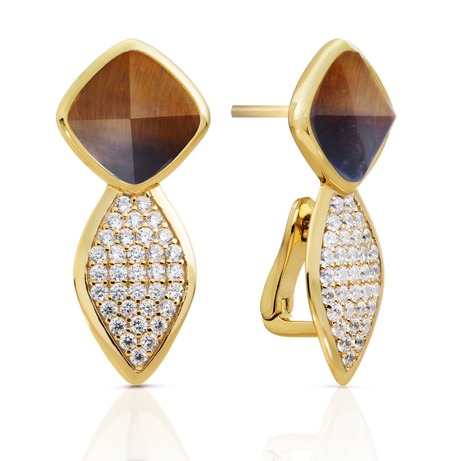 Edge Crystal Tiger Eye oorstekers