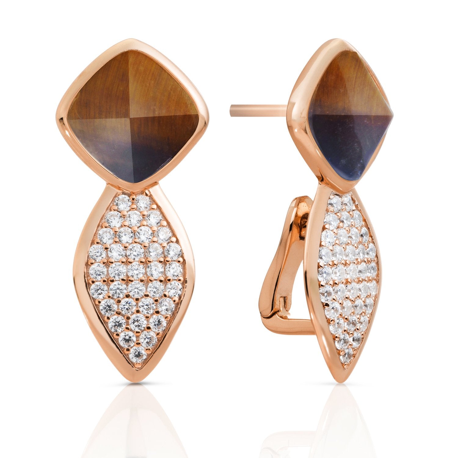 Edge Crystal Tiger Eye oorstekers