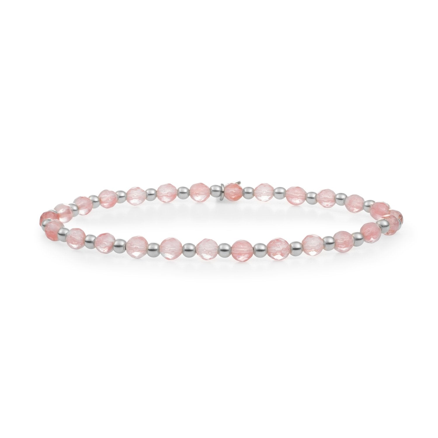 Gemende kralen armband zilver rhodium en cherry quartz kralen Sparkling