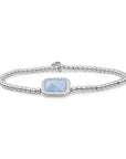Zilveren kralen armband met een baguette bedel met blue lace agaat edelsteen Sparkling Jewels