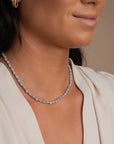 Goudrn ketting met kralen van blue lace agate edelsteen