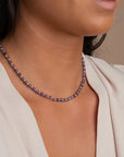 Echt zilveren ketting voor vrouwen met kralen van amethist edelsteen