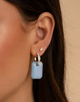 Dames sieraden blue lace agaat edelsteen met Sparkling Jewels gouden baguette creolen oorbellen