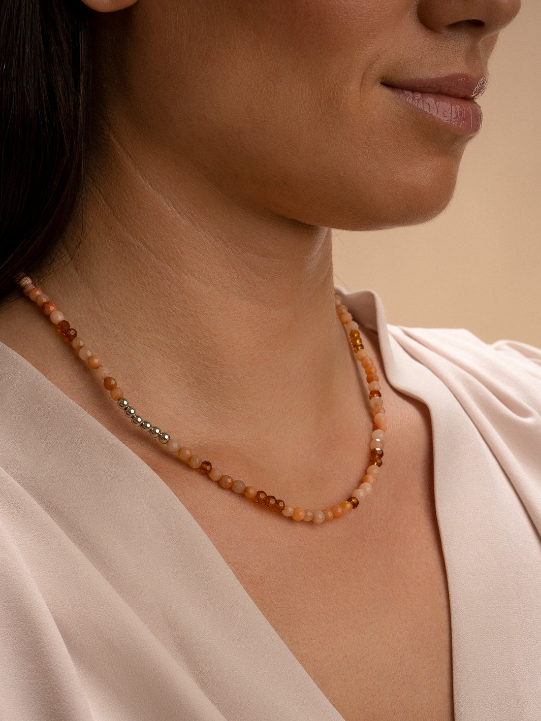 Link Ketting Peach Rhodonite & Citrine Quartz zilver