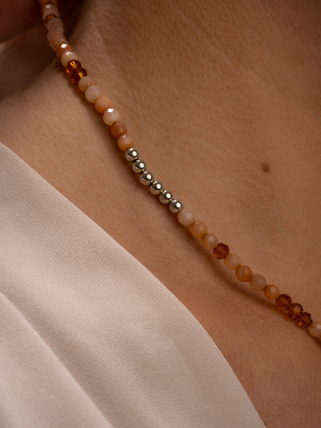 Link Ketting Peach Rhodonite & Citrine Quartz zilver