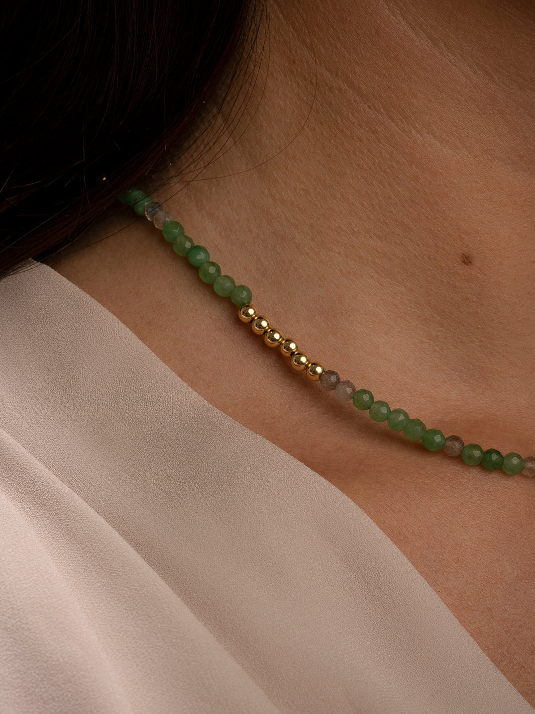 Link Ketting Green Aventurine & Labradorite Goudkleurig