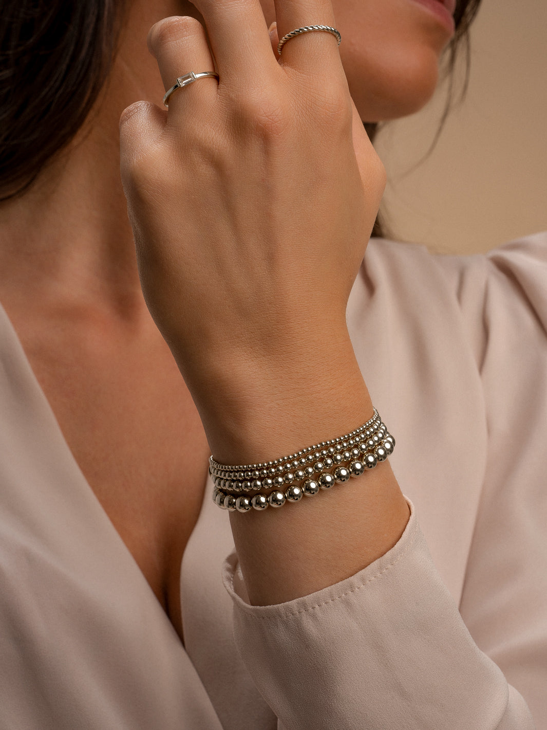 Zilveren Essentials Armbanden | Large stack