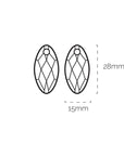 Afbeelding met techinische afmetingen van facet geslepen oorbel hanger edelstenen Sparkling Jewels