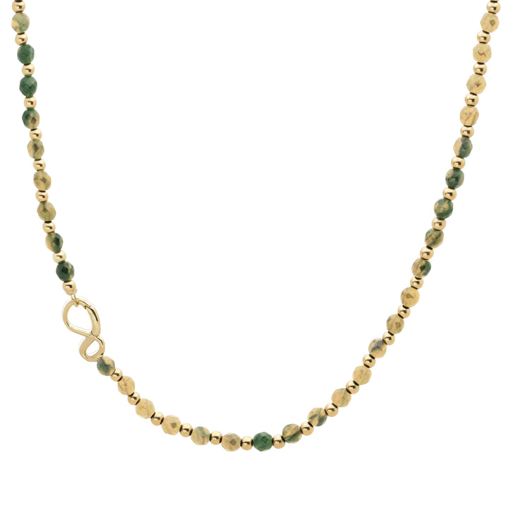 Link Ketting Ya'an Green Jade Mix l Goudkleurig