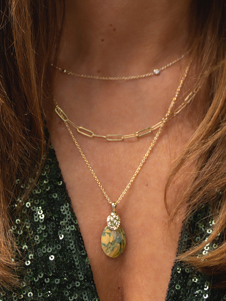Ya'an Green Jade Fuse Oval Kettingen Set | Goudkleurig