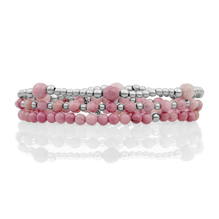 Pink Rhodonite Reverse Bold Mix Armbanden Stack l Zilver