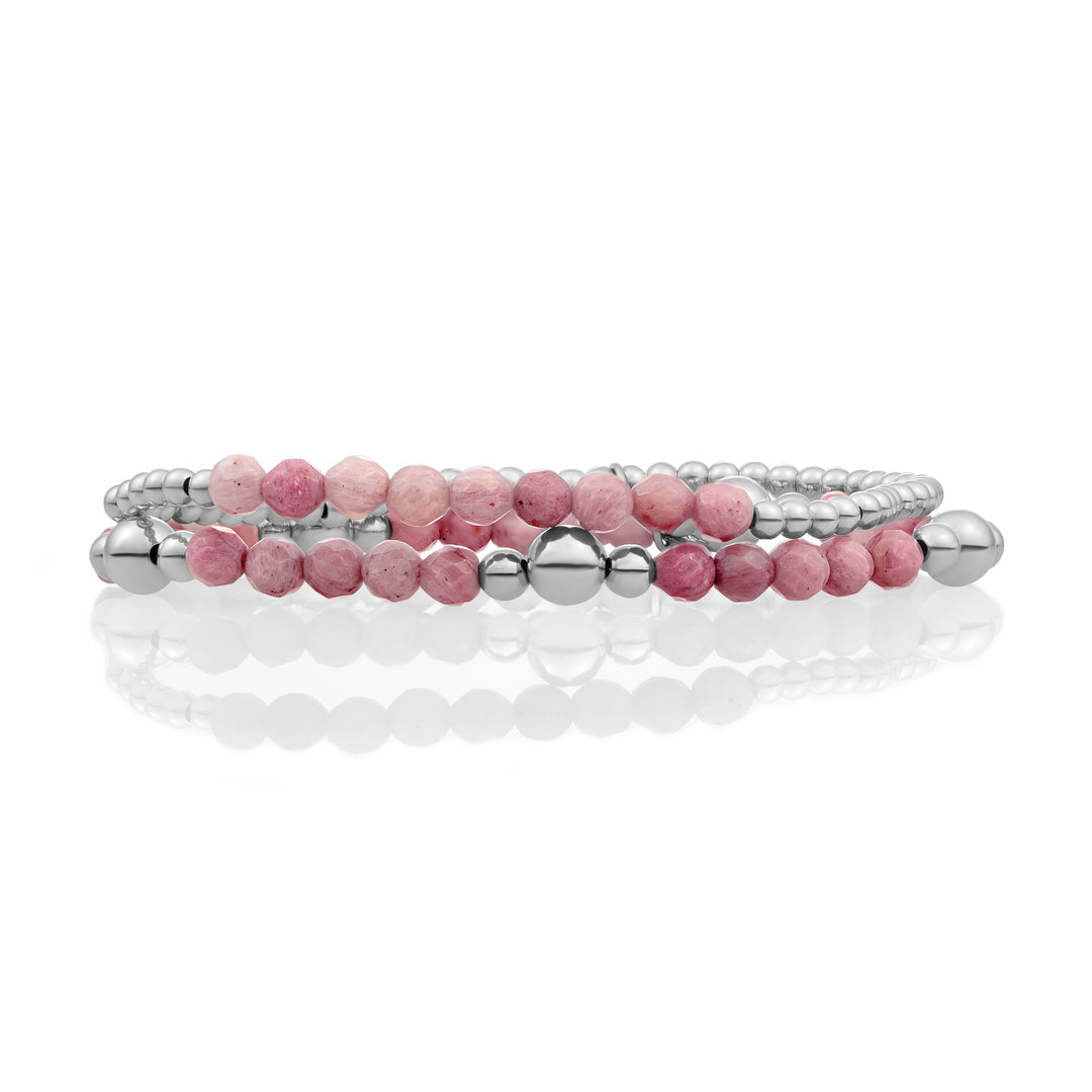 Phink Rhodonite Bold Mix Armbanden Stack l Zilver